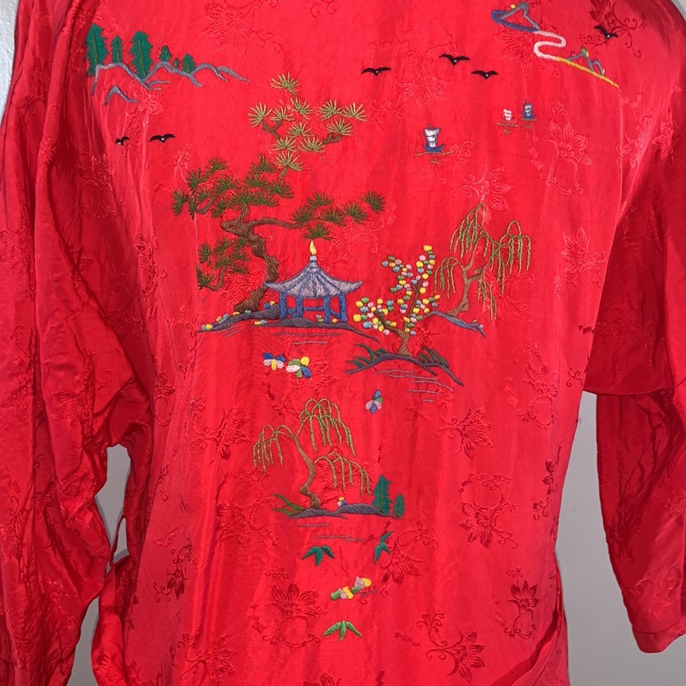 Health All Rayon Embroidered Red Kimono Robe - Picture 9 of 10